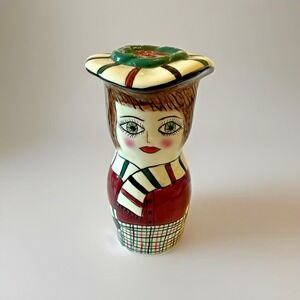 Susan Paley Ganz Tina Salt/Pepper/Spice Shaker Ceramic Plaid Hat w/Stopper